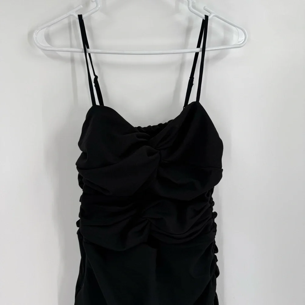 Abercrombie & Fitch Black Ruched Front Cutout Asymmetrical Midi Dress - Picture 5 of 5